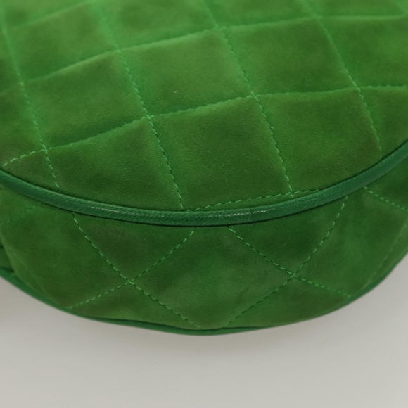 CHANEL Matelasse Chain Hand Bag Suede 2way Green Gold CC Auth 127613