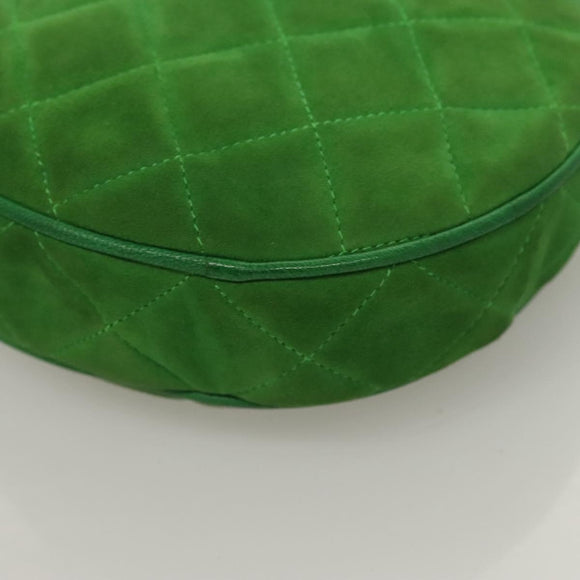 CHANEL Matelasse Chain Hand Bag Suede 2way Green Gold CC Auth 127613