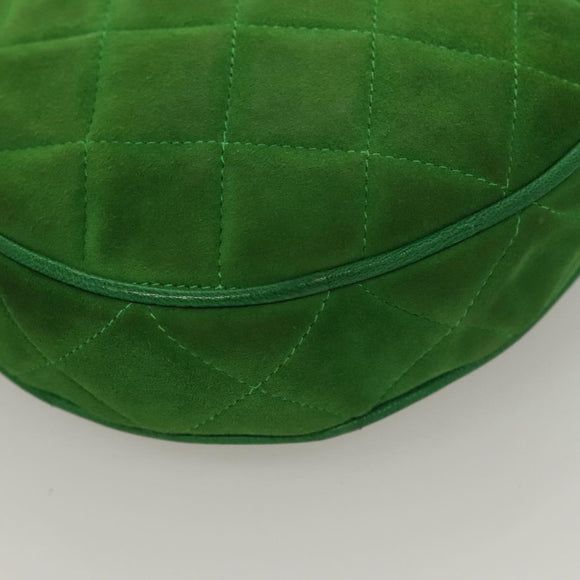 CHANEL Matelasse Chain Hand Bag Suede 2way Green Gold CC Auth 127613