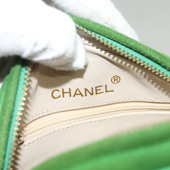 CHANEL Matelasse Chain Hand Bag Suede 2way Green Gold CC Auth 127613