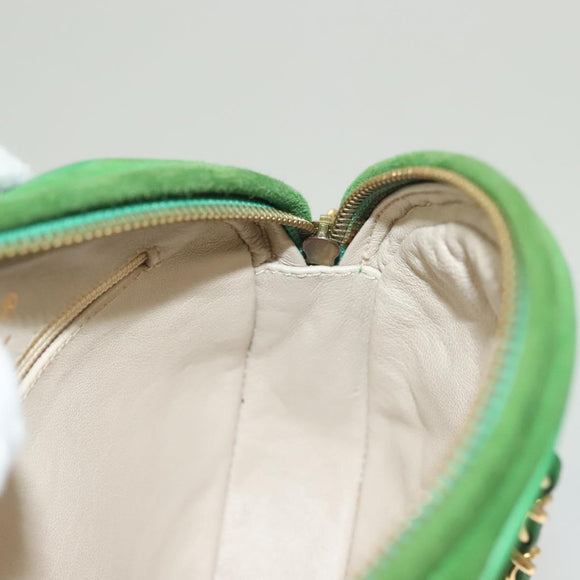 CHANEL Matelasse Chain Hand Bag Suede 2way Green Gold CC Auth 127613