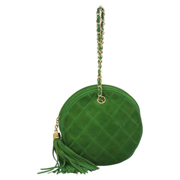 CHANEL Matelasse Chain Hand Bag Suede 2way Green Gold CC Auth 127613 - 0
