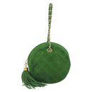 CHANEL Matelasse Chain Hand Bag Suede 2way Green Gold CC Auth 127613-13