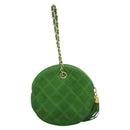 CHANEL Matelasse Chain Hand Bag Suede 2way Green Gold CC Auth 127613-3