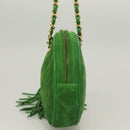 CHANEL Matelasse Chain Hand Bag Suede 2way Green Gold CC Auth 127613-3