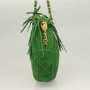 CHANEL Matelasse Chain Hand Bag Suede 2way Green Gold CC Auth 127613-4