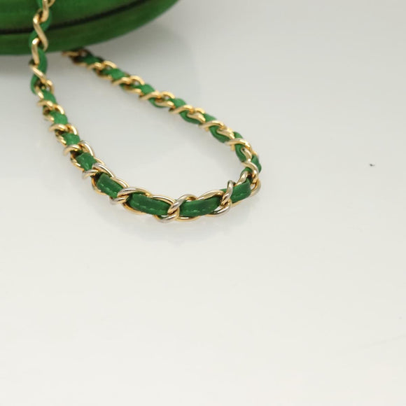 CHANEL Matelasse Chain Hand Bag Suede 2way Green Gold CC Auth 127613