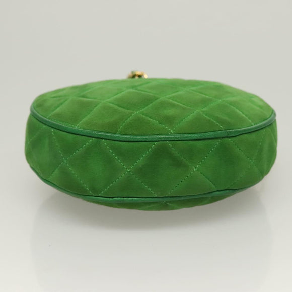 CHANEL Matelasse Chain Hand Bag Suede 2way Green Gold CC Auth 127613
