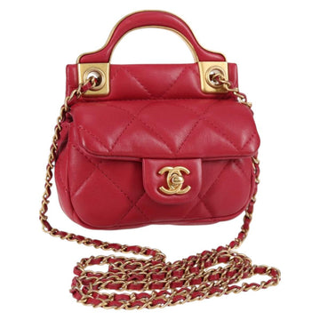 CHANEL Matelasse Chain Shoulder Bag Lamb Skin Pink Gold CC Auth 127614SM