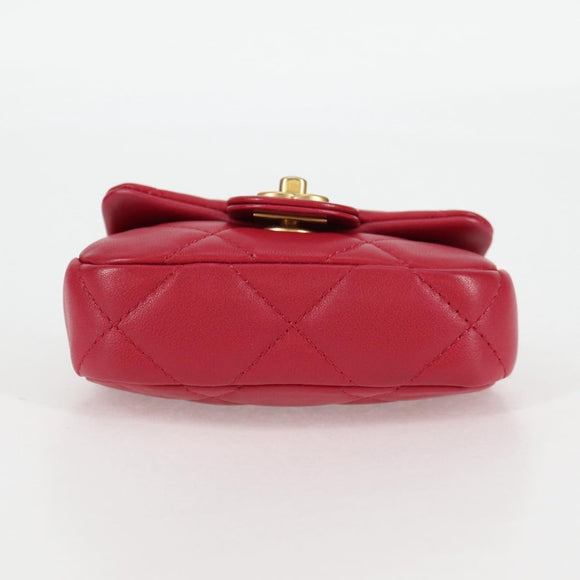 CHANEL Matelasse Chain Shoulder Bag Lamb Skin Pink Gold CC Auth 127614SM