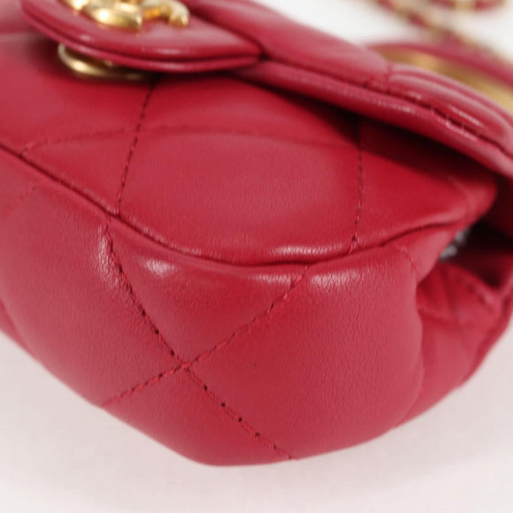 CHANEL Matelasse Chain Shoulder Bag Lamb Skin Pink Gold CC Auth 127614SM