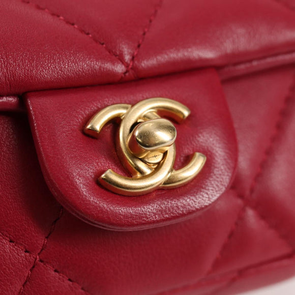 CHANEL Matelasse Chain Shoulder Bag Lamb Skin Pink Gold CC Auth 127614SM