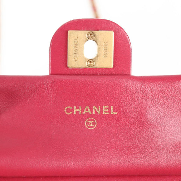 CHANEL Matelasse Chain Shoulder Bag Lamb Skin Pink Gold CC Auth 127614SM