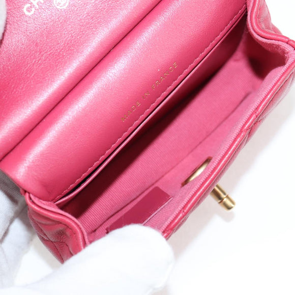 CHANEL Matelasse Chain Shoulder Bag Lamb Skin Pink Gold CC Auth 127614SM