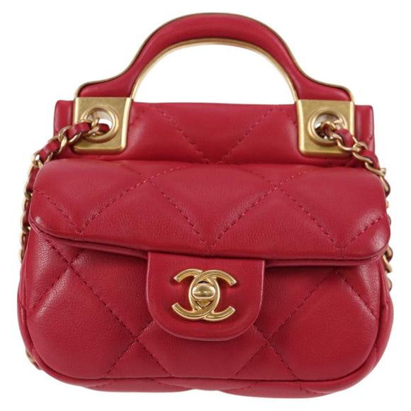 CHANEL Matelasse Chain Shoulder Bag Lamb Skin Pink Gold CC Auth 127614SM