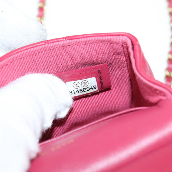 CHANEL Matelasse Chain Shoulder Bag Lamb Skin Pink Gold CC Auth 127614SM
