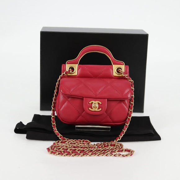 CHANEL Matelasse Chain Shoulder Bag Lamb Skin Pink Gold CC Auth 127614SM