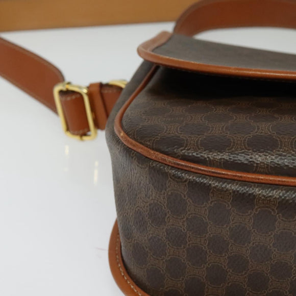 CELINE Macadam Canvas Shoulder Bag PVC Brown Gold Auth 127643