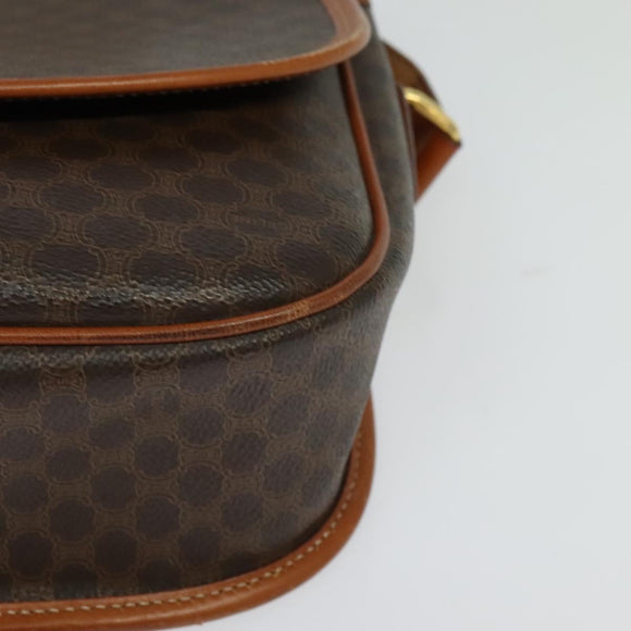 CELINE Macadam Canvas Shoulder Bag PVC Brown Gold Auth 127643