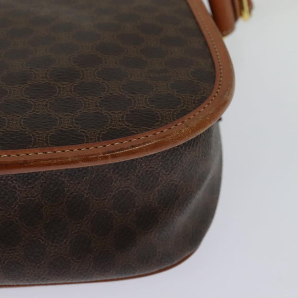 CELINE Macadam Canvas Shoulder Bag PVC Brown Gold Auth 127643