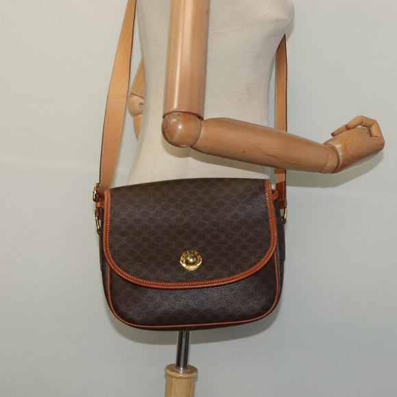 CELINE Macadam Canvas Shoulder Bag PVC Brown Gold Auth 127643