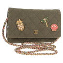 CHANEL Matelasse Chain Shoulder Bag Canvas Green Gold CC Auth 127648M-1