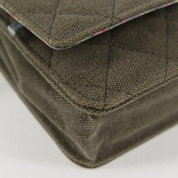 CHANEL Matelasse Chain Shoulder Bag Canvas Green Gold CC Auth 127648M