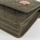 CHANEL Matelasse Chain Shoulder Bag Canvas Green Gold CC Auth 127648M-15