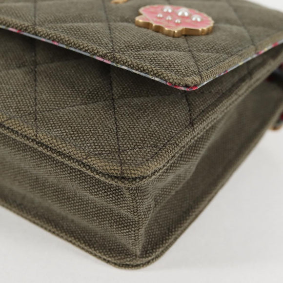 CHANEL Matelasse Chain Shoulder Bag Canvas Green Gold CC Auth 127648M