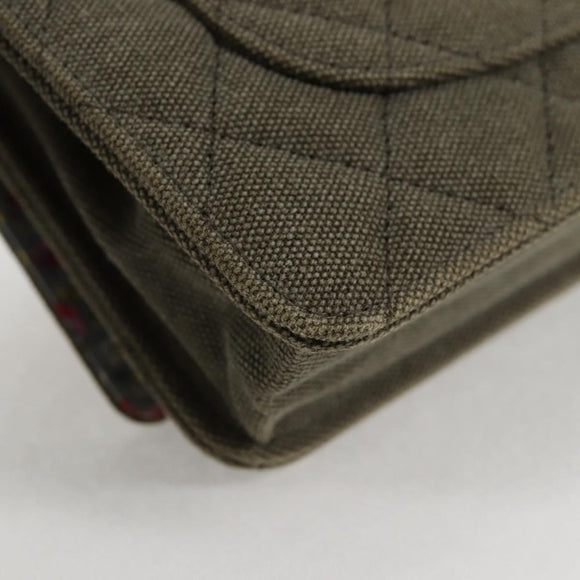 CHANEL Matelasse Chain Shoulder Bag Canvas Green Gold CC Auth 127648M