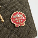 CHANEL Matelasse Chain Shoulder Bag Canvas Green Gold CC Auth 127648M-18