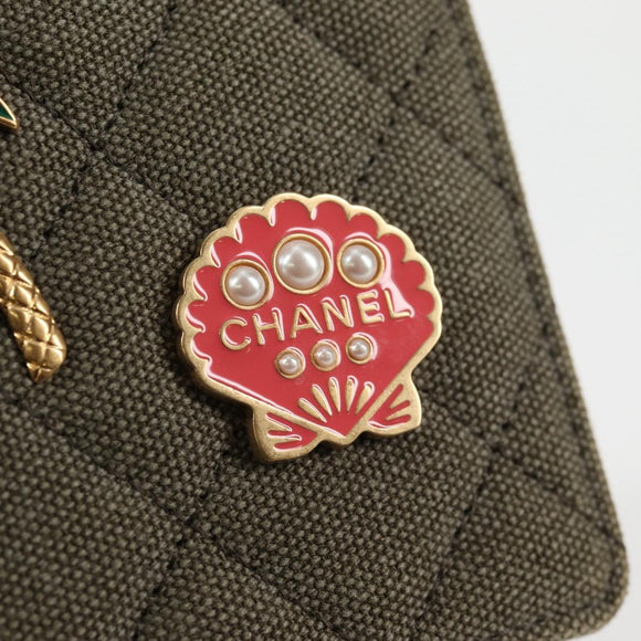 CHANEL Matelasse Chain Shoulder Bag Canvas Green Gold CC Auth 127648M