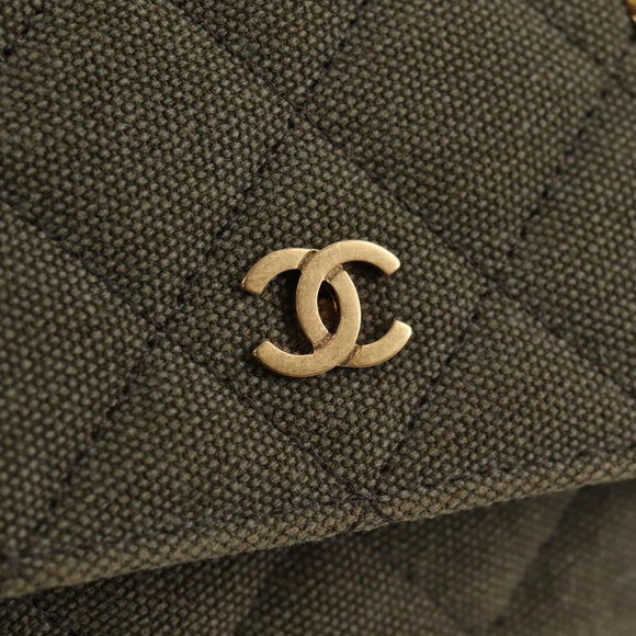 CHANEL Matelasse Chain Shoulder Bag Canvas Green Gold CC Auth 127648M