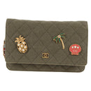 CHANEL Matelasse Chain Shoulder Bag Canvas Green Gold CC Auth 127648M-13