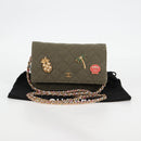 CHANEL Matelasse Chain Shoulder Bag Canvas Green Gold CC Auth 127648M-12