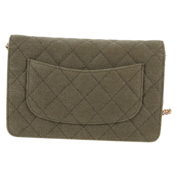 CHANEL Matelasse Chain Shoulder Bag Canvas Green Gold CC Auth 127648M - 0