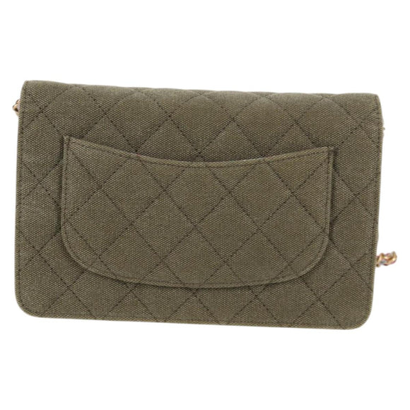 CHANEL Matelasse Chain Shoulder Bag Canvas Green Gold CC Auth 127648M