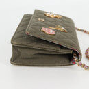 CHANEL Matelasse Chain Shoulder Bag Canvas Green Gold CC Auth 127648M-4