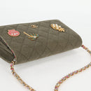 CHANEL Matelasse Chain Shoulder Bag Canvas Green Gold CC Auth 127648M-6