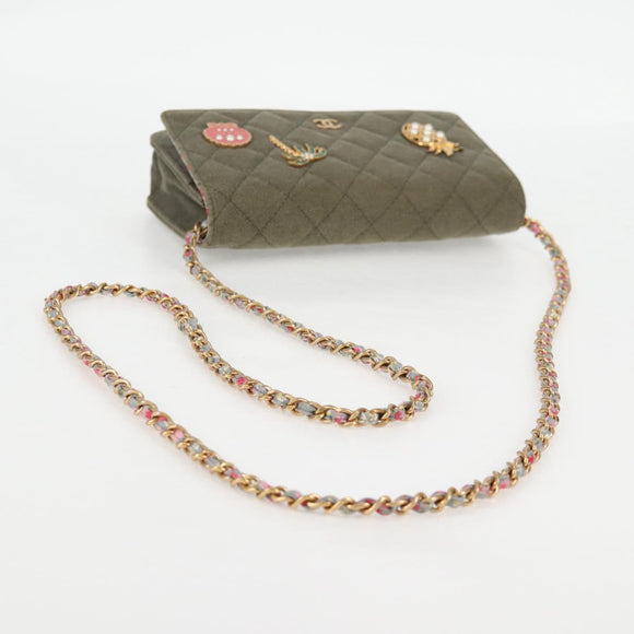 CHANEL Matelasse Chain Shoulder Bag Canvas Green Gold CC Auth 127648M