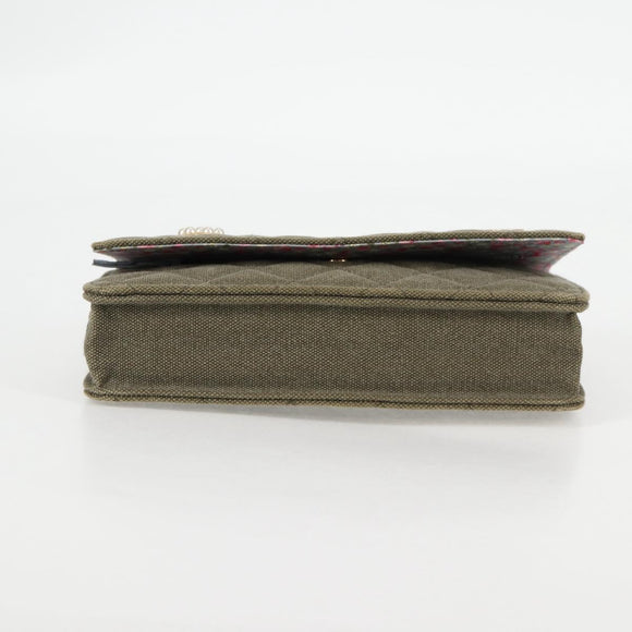 CHANEL Matelasse Chain Shoulder Bag Canvas Green Gold CC Auth 127648M