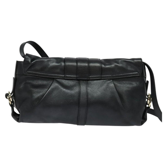 BVLGARI Shoulder Bag Leather Black Gold Auth 127655