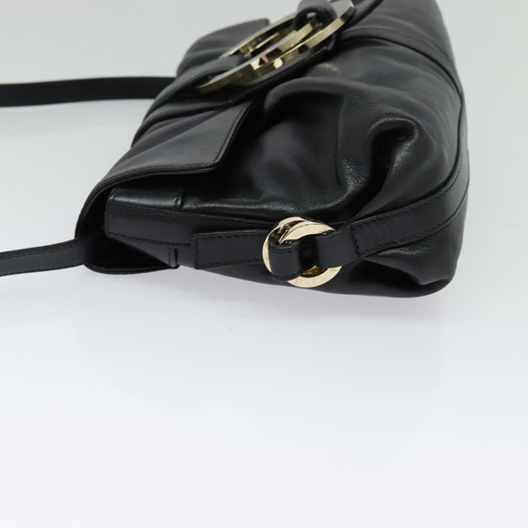 BVLGARI Shoulder Bag Leather Black Gold Auth 127655