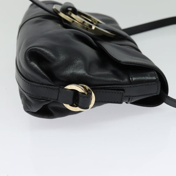 BVLGARI Shoulder Bag Leather Black Gold Auth 127655