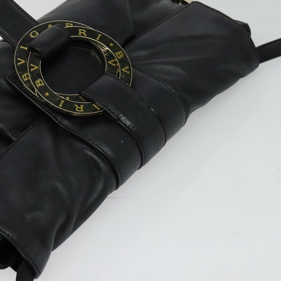 BVLGARI Shoulder Bag Leather Black Gold Auth 127655
