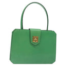 CELINE Hand Bag Leather Green Gold Auth 127658A-1