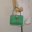 CELINE Hand Bag Leather Green Gold Auth 127658A-22