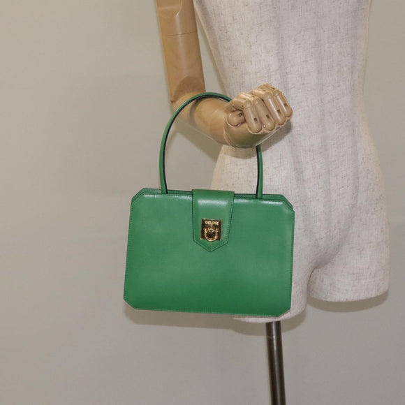 CELINE Hand Bag Leather Green Gold Auth 127658A
