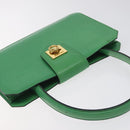CELINE Hand Bag Leather Green Gold Auth 127658A-6