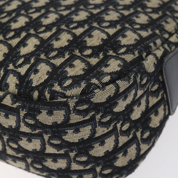 Christian Dior Trotter Canvas Shoulder Bag Navy Gold Auth 127683